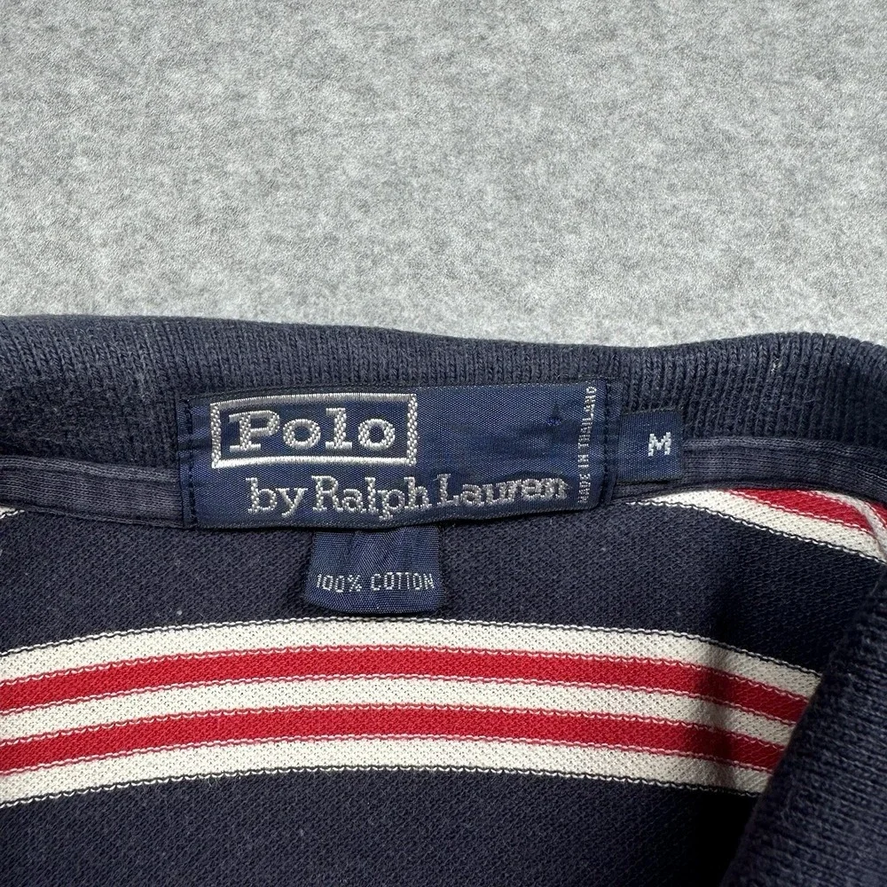 VTG Polo Ralph Lauren Striped Polo Shirt Navy Red White Mens M Cotton Pony NOTE